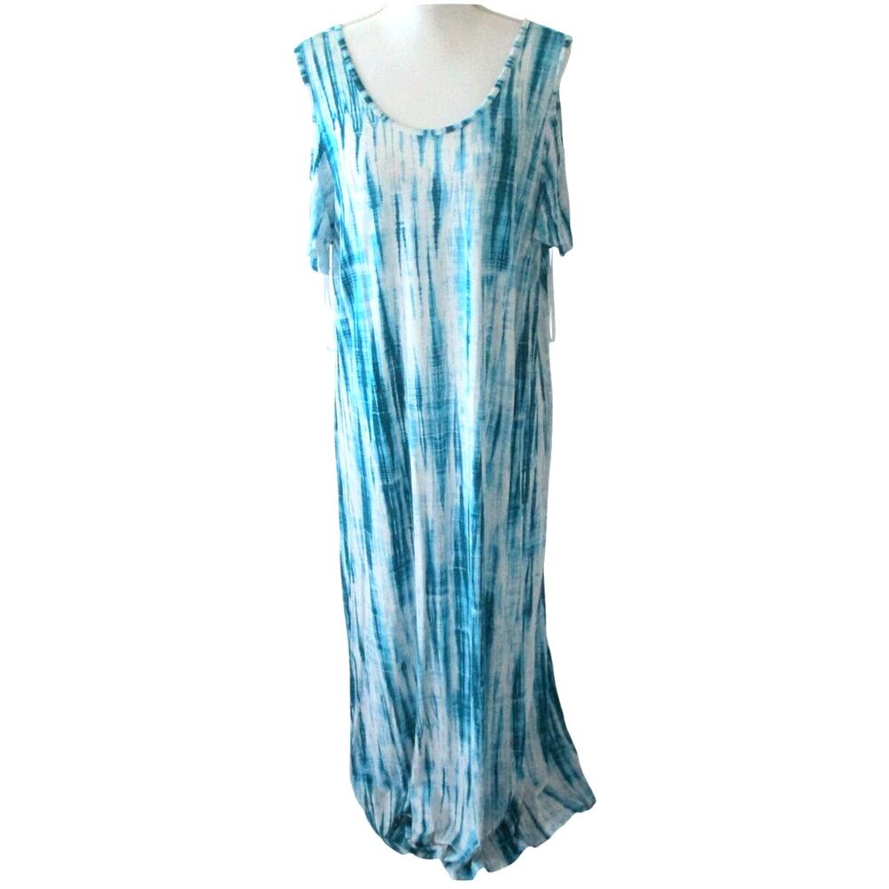 Lane Bryant Women's Blue Short Sleeve Long Stretch Pullover Dress NWT Size 14/16